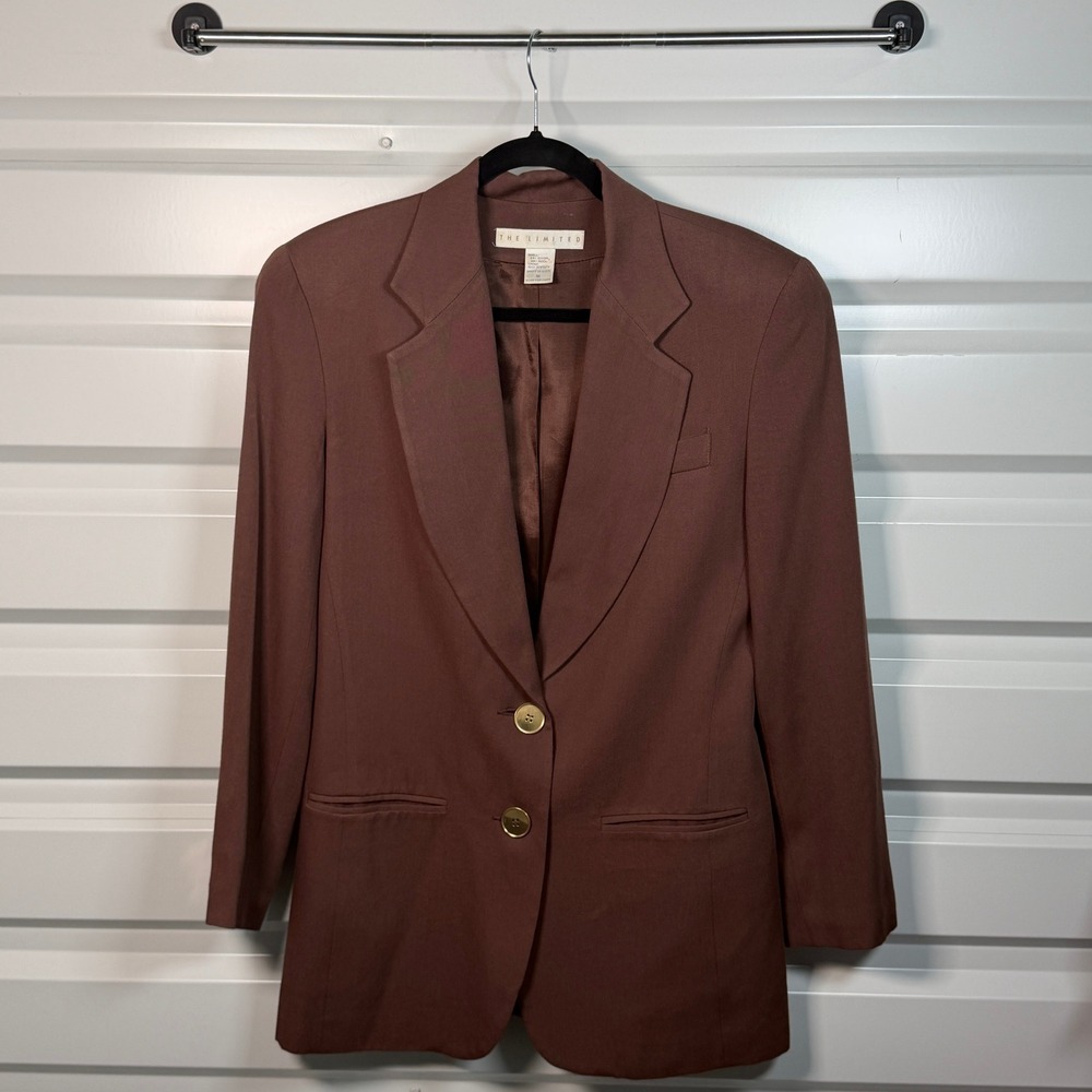 The Limited Blazer Womens Medium Brown Wool Blend Gold Button Vintage